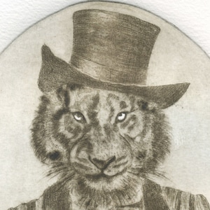 Gravur Tier-Portrait-Gravur Tiger, Mr Tigre, von Hand gedruckt, signiert. Bild 2