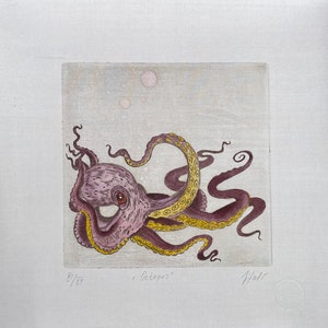 Original engraving Octopus. Octopods. Octopus. Octopus. Kraken. etching. printmaking image 1
