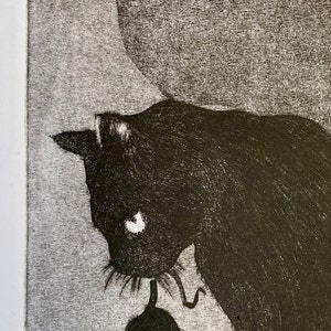 Originale Katzenradierung Nächtlicher Jäger, handgedruckt, nummeriert und signiert. Bild 2