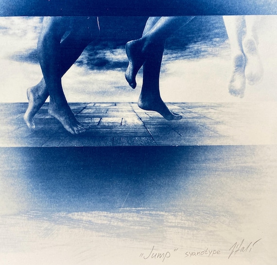 cyanotype  "Jump", imprimée à la main,  signée.