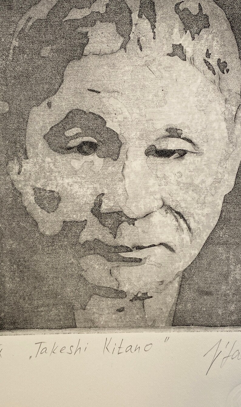 Original engraving Takeshi Kitano. etching. Printmaking Allan Po. Drypoint. portrait Takeshi Kitano image 3