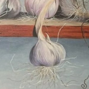 The oil painting, still life Garlic oil on canvas 50cmx100cm. image 5