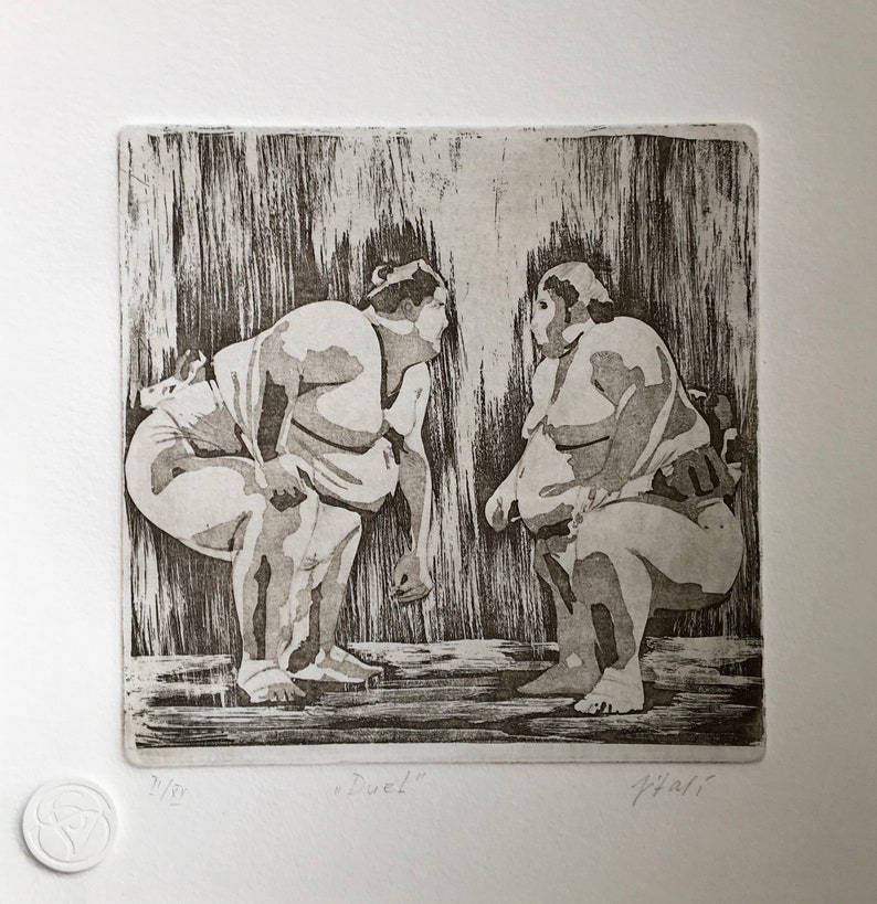 Japan-inspired Duel etching, contemporary print signed. image 2