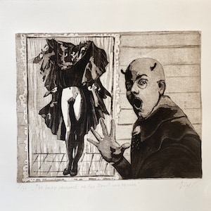Original etching &quot;The hairy prospect or the devil in a fright&quot;, hand printed, numbered and signed.