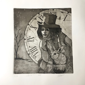 Alice in Wonderland theme print, &quot;Alice,&quot; hand-printed etching.