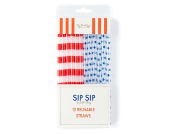 Stars and stripes acrylic reusable straws, Memorial Day party decor, patriotic Fourth of July straws, red, white, and blue party straws