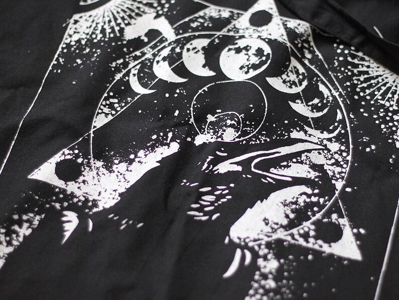 handprinted cotton tote crow raven occult