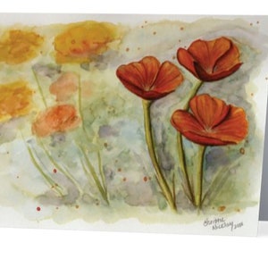 Watercolor Poppies Note Card