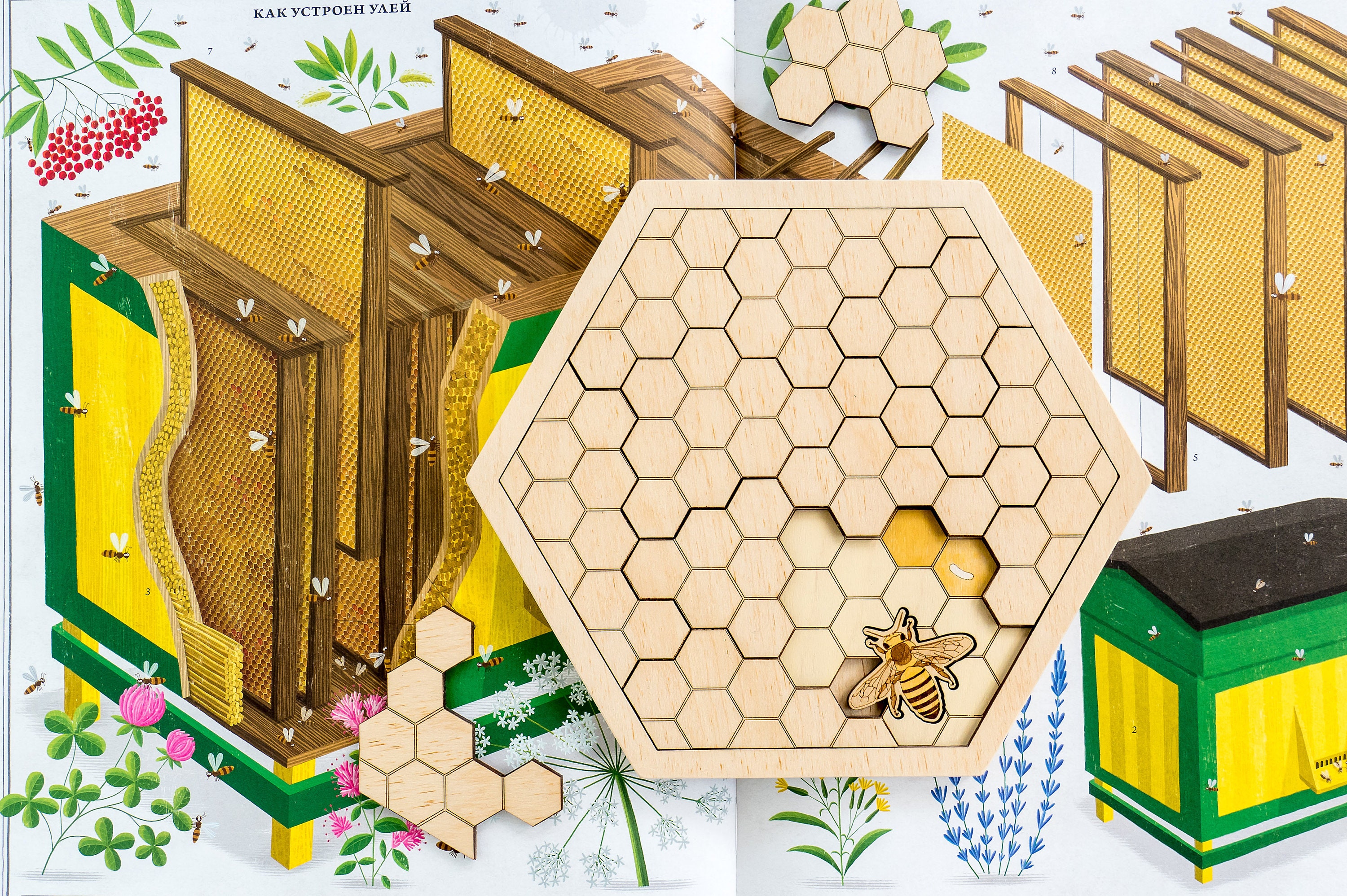 Wooden Puzzle Beehive Montessori Wooden Bees Toys Education Etsy
