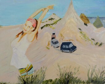 Landscape Beach Dune Painting, Holiday Painting, Freedom Fun Wall Art, Sand Color Oil Painting, 2914
