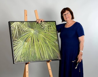 Arte verde sobre tela, pintura de palmeira, galeria de pintura a óleo, impressão de parede, 0213