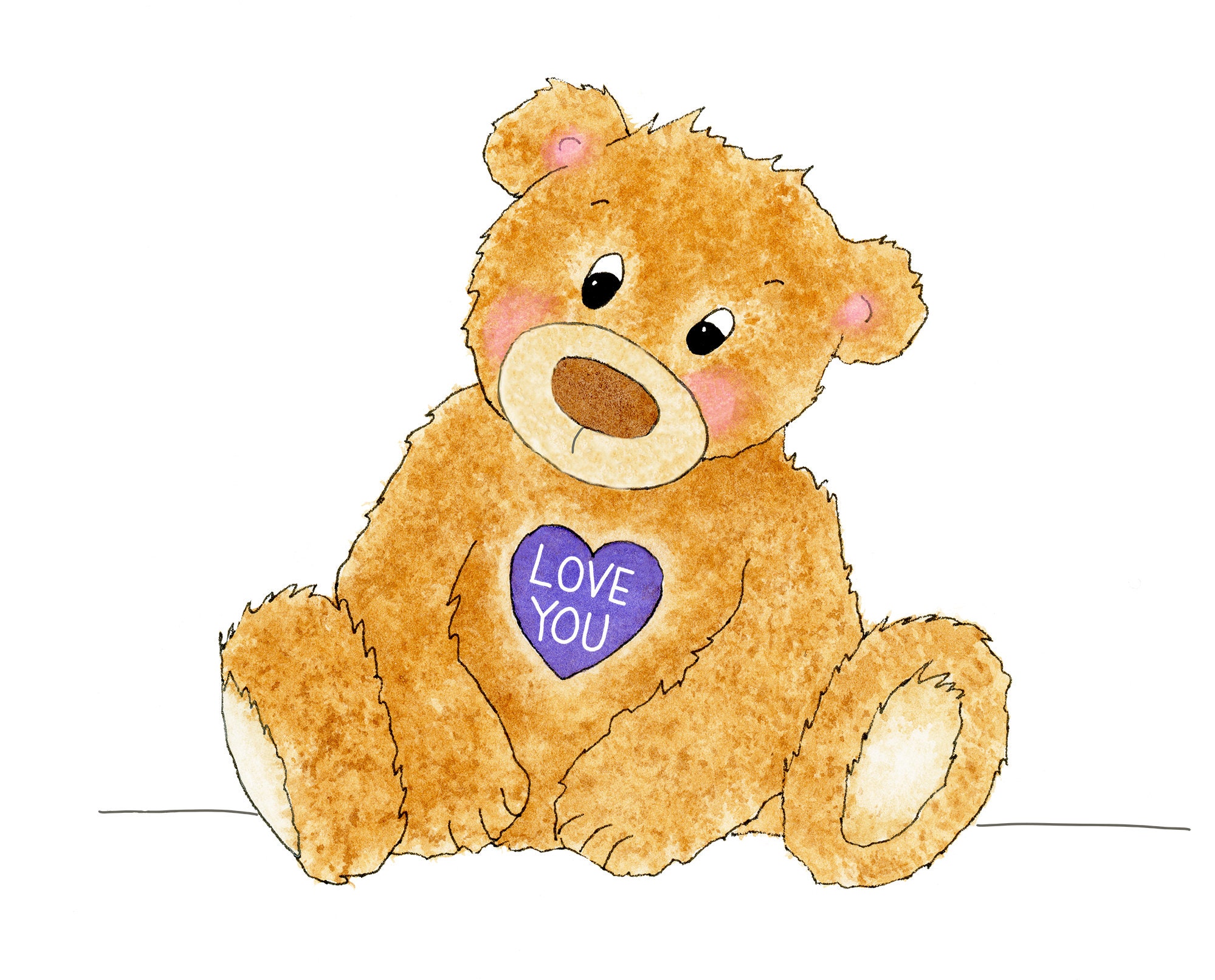 teddy bear with heart on chest cartoon