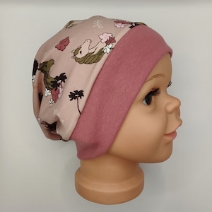 Hat for girls, beanie, old pink, horses, custom size