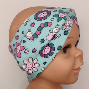 Hairband, headband children, adults, jersey, mint, pink, flowers