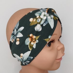 Hairband, headband children, adults, jersey, flowers, green