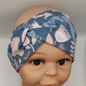 Hairband, headband children, adults, jersey, flowers, pink, blue-grey
