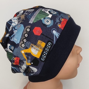 Hat for boys, beanie, excavator, crane, construction site, grows with the child, dark blue