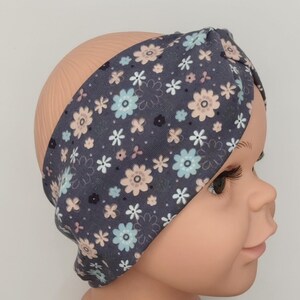 Hairband, headband children, adults, jersey, grey, flowers