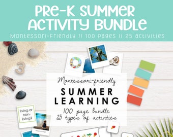 DIGITAL DOWNLOAD Summer Learning Bundle for Preschool & Kindergarten | Printable Montessori Activities | Educational Activities Ages 4-6