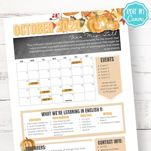 EDITABLE Class Newsletter October 2024 | Newsletter Template | Back to School Letter Template | Meet the Teacher | 2024-2025 Academic Year