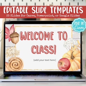 EDITABLE Class Slide Template | Autumn Farmhouse | Teacher Resources | Virtual Learning | PowerPoint Template | Google Slides Template