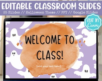 EDITABLE Cute Halloween Slides Template | Classroom Slides | Teacher Resources | Canva Template | PowerPoint Template | Google Slides