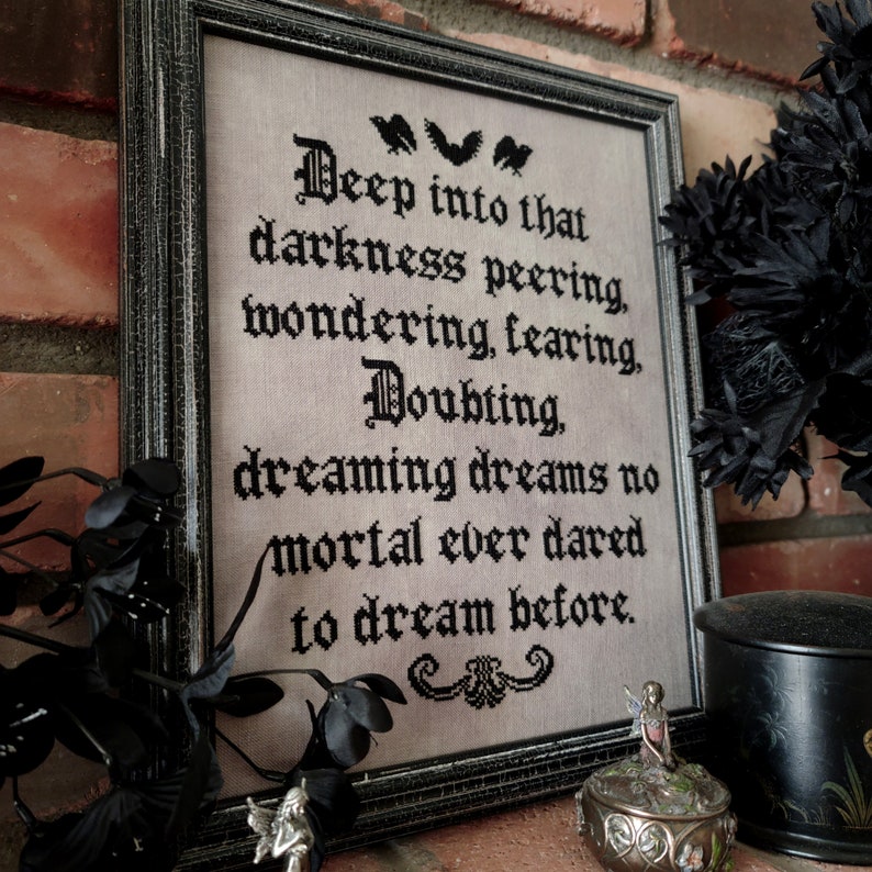 Macabre cross stitch Gothic Cross Stitch Edgar Allan Poe Cross Stitch Into That Darkness PDF Cross Stitch Pattern