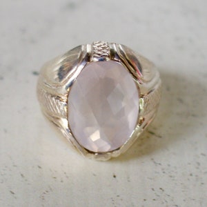 Sterling Silver. Rose Quartz. Massive Sterling Silver with 18x14 MM Genuine Cushion Cut Rose Quartz. Size 9 image 1