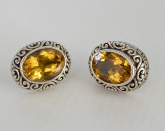 Handcrafted Sterling Silver With Citrine Gemstone Earrings.
