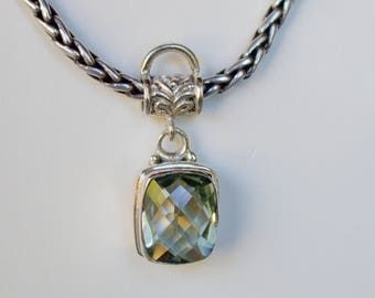 Sterling Silver. Green Amethyst (prasiolite). Elegant Sterling Silver with Cushion Cut Green Amethyst (Prasiolite) Pendant.