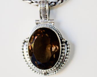 Handcrafted Sterling Silver. Smoky Quartz. Beautiful Sterling Silver with 28x22 MM Smoky Quartz Pendant.