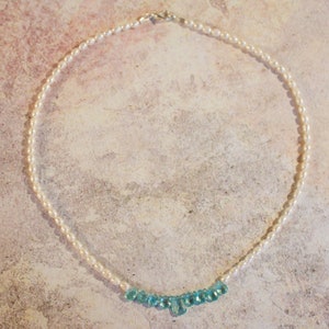 Aqua Apatite and Fresh Water Pearl Necklace. image 1