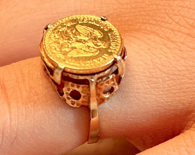 14k Yellow Gold With 24k 2peso Gold Coin Ring. Size 5 1/2. Etsy