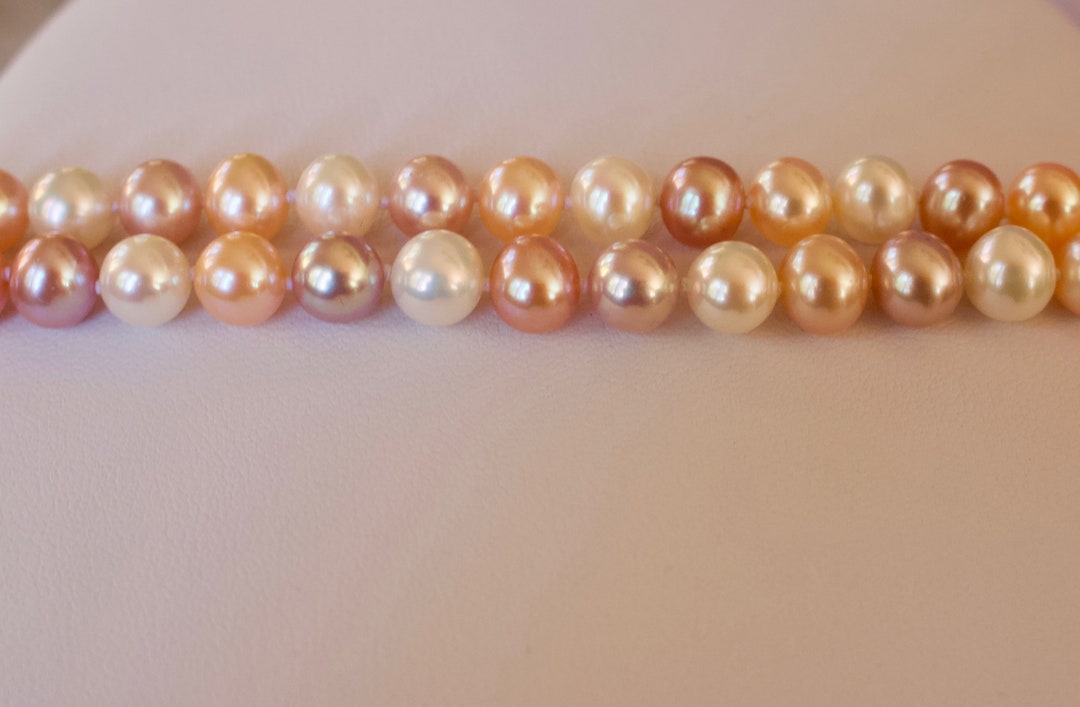2 Strands of Lovely 8MM Round High Luster Multi Color Peach