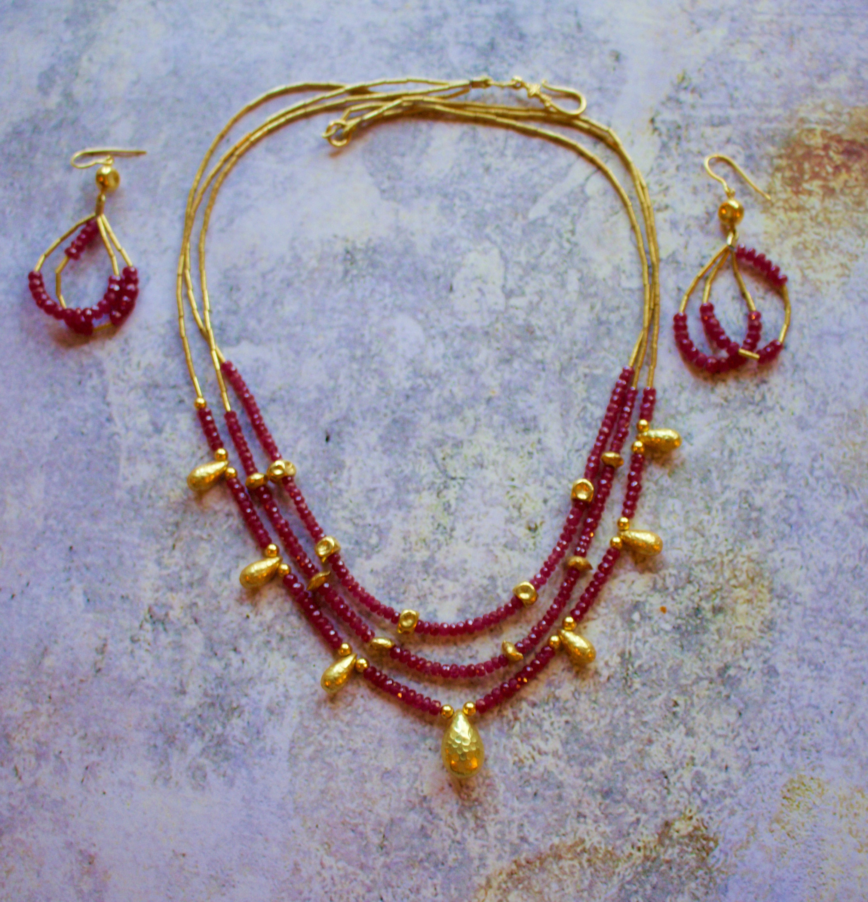 Ruby. 18k Solid Gold. 3 Strands of Exquisite Genuine Ruby and - Etsy