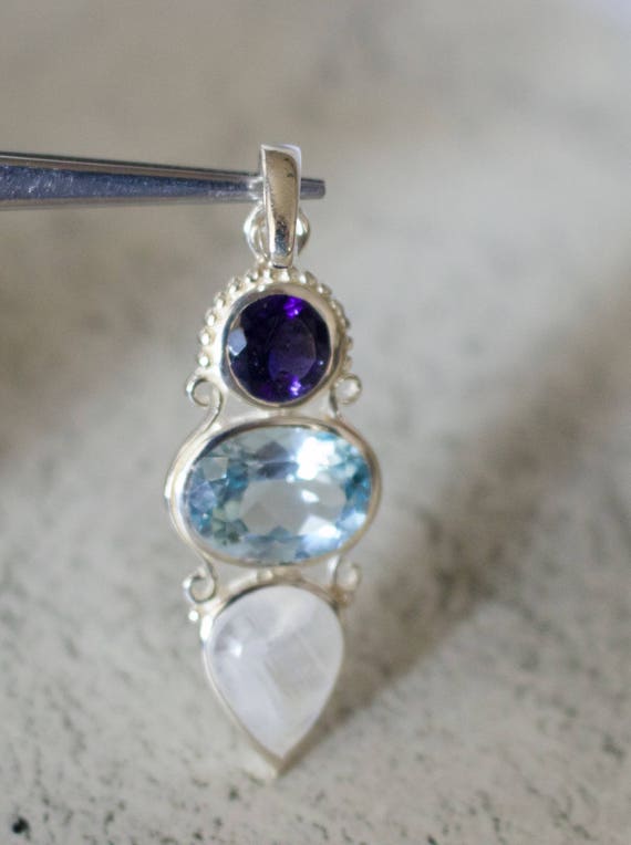 Sterling Silver. Moonstone. Blue Topaz. Iolite. Be