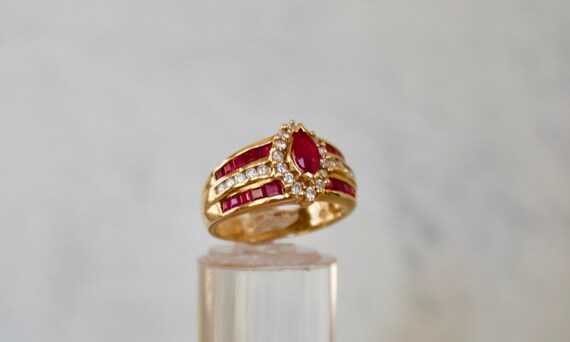 Ruby. Genuine Ruby And Diamond in Solid 14K Yello… - image 1
