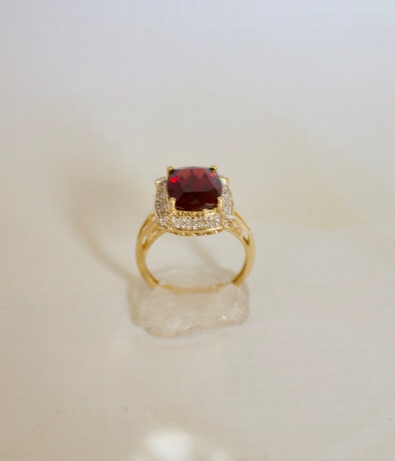 Elegant, Red Garnet And Diamond Ring Set In 14k S… - image 8