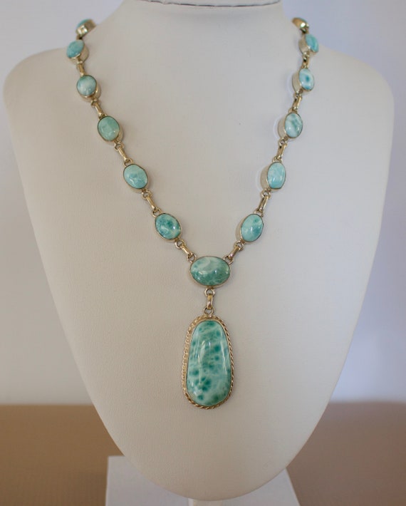 Beautiful Larimar Necklace in Sterling Silver.