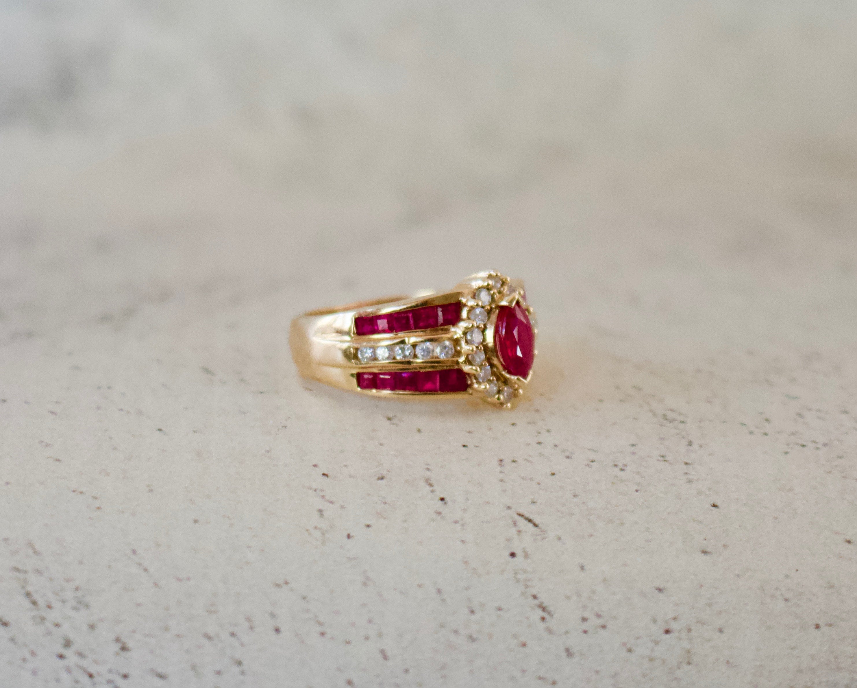 Ruby. Genuine Ruby and Diamond in Solid 14K Yellow Gold Ring. Size 7 - Etsy