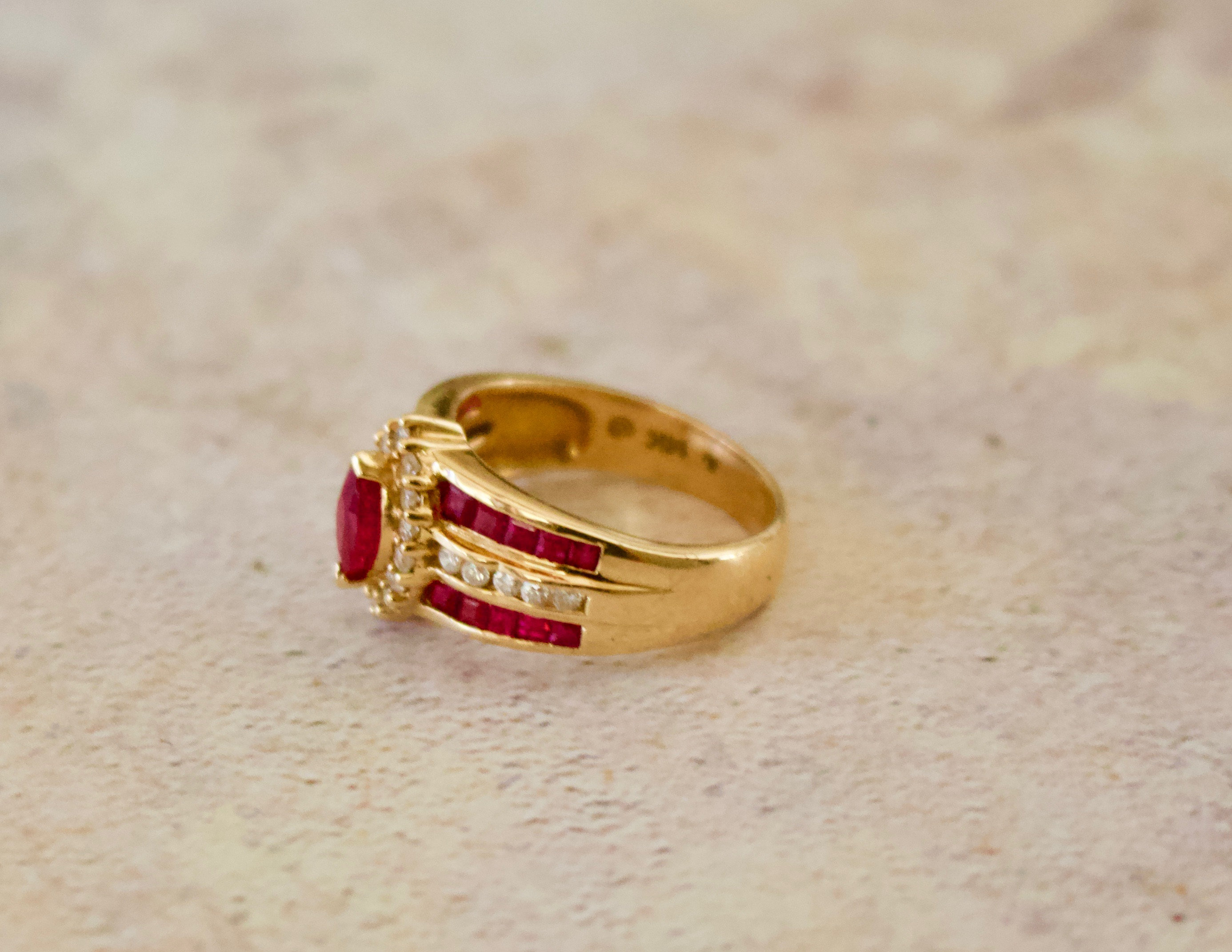 Ruby. Genuine Ruby and Diamond in Solid 14K Yellow Gold Ring. Size 7 - Etsy