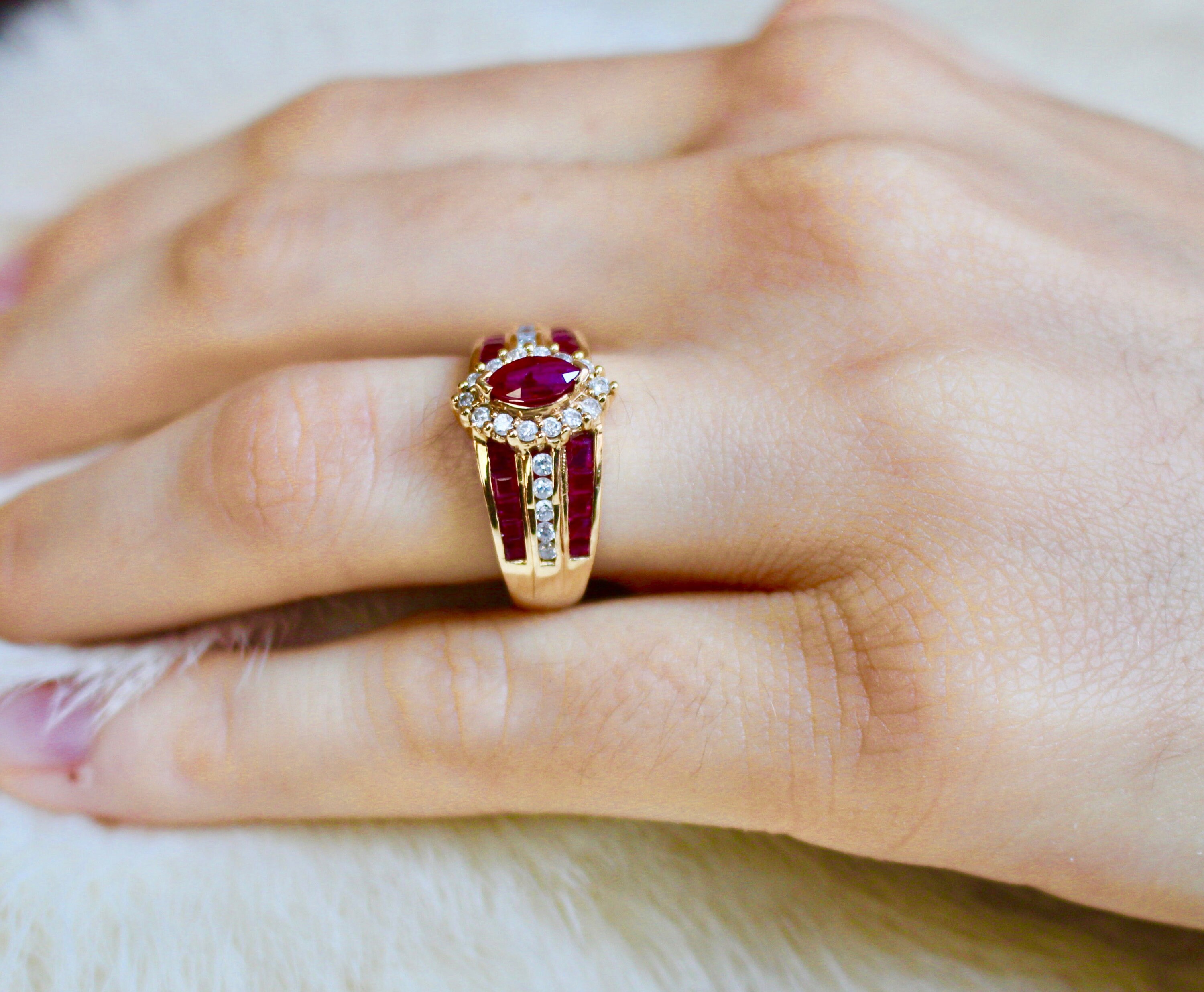 Ruby. Genuine Ruby and Diamond in Solid 14K Yellow Gold Ring. Size 7 - Etsy