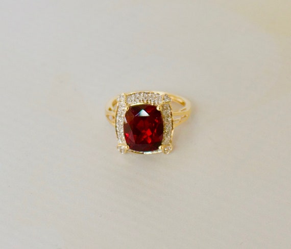 Elegant, Red Garnet And Diamond Ring Set In 14k S… - image 6