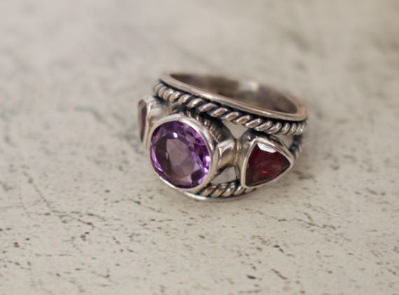 Sterling Silver. Amethyst. Garnet. Artful, Handma… - image 1