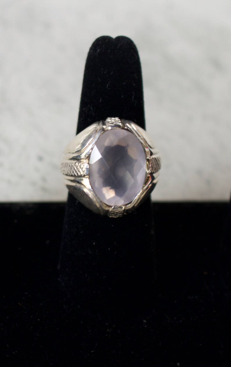 Sterling Silver. Rose Quartz. Massive Sterling Silver with 18x14 MM Genuine Cushion Cut Rose Quartz. Size 9 image 2