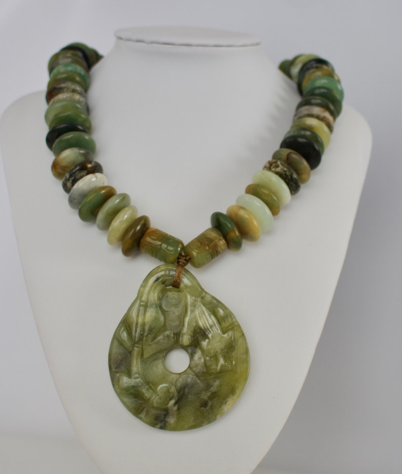 Beautiful Handmade Serpentine Necklace with Carved Tiger Etsy