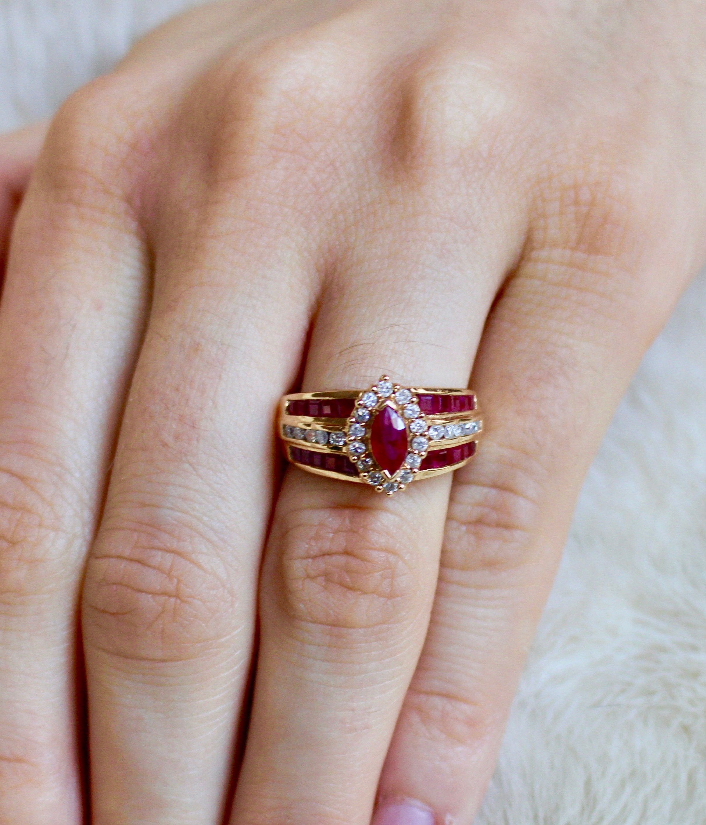 Ruby. Genuine Ruby and Diamond in Solid 14K Yellow Gold Ring. Size 7 - Etsy