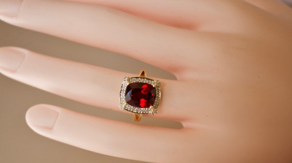 Elegant, Red Garnet And Diamond Ring Set In 14k S… - image 2