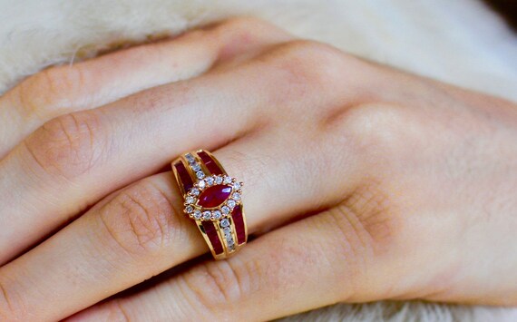 Ruby. Genuine Ruby And Diamond in Solid 14K Yello… - image 2