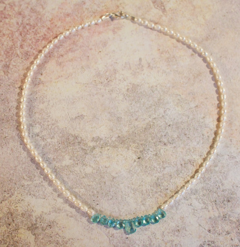 Aqua Apatite and Fresh Water Pearl Necklace. image 1